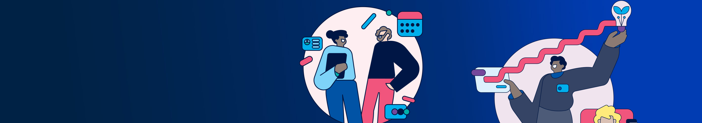 Graphic showing people and technology working together